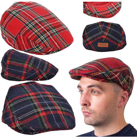 Flat Tartan Cap Scottish Mens Herringbone Harris Tweed Wool Bakerboy Newsboy Unisex Caps - House Of Fashion Wear