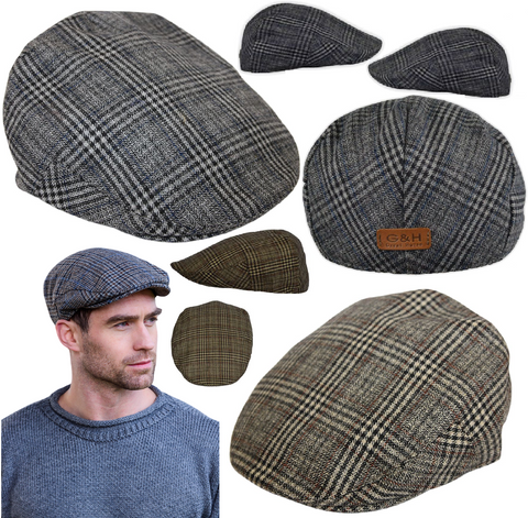 Flat Caps Tweed Men's G&H Check Herringbone Harris Wool Hat Bakerboy Newsboy Cap - House Of Fashion Wear