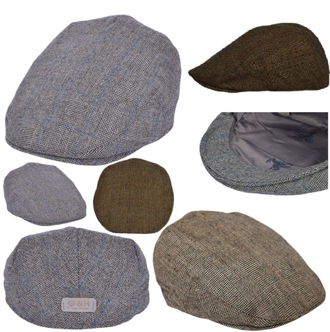 Flat Cap Mens Tweed Check Herringbone Hat Harris G&H Newsboy Gatsby Derby Bakerboy Caps - House Of Fashion Wear
