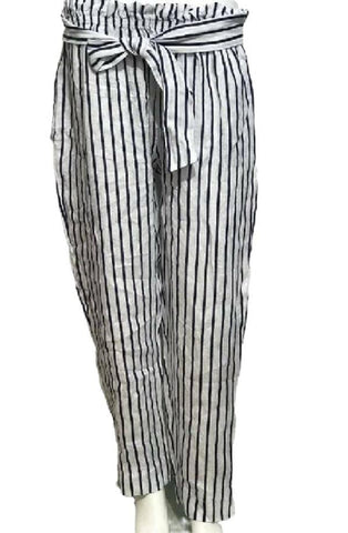 Women Italian White & Navy Linen Trousers PlusSize Laginlook 2 Pocket Boho Pants UK 16-18 - House Of Fashion Wear