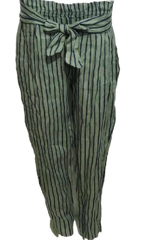 Women Italian Khaki & Navy Linen Trousers Plus Size Laginlook 2 Pocket Boho Pants - House Of Fashion Wear