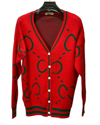 Cardigan Jumper Red & Green Sweater Top Ladies Womens Tunic Long Sleeve Dress - House Of Fashion Wear