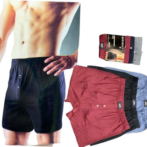 Men's Boxers Shorts Button Fly Underwear High Impact Cotton Rich S M L XL 3 PACK - House Of Fashion Wear