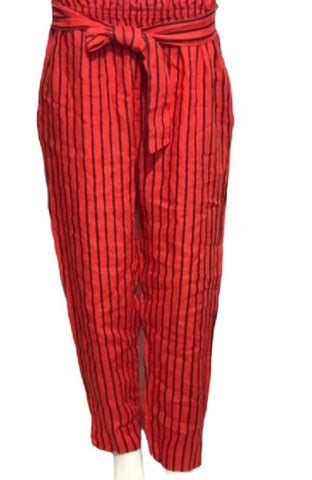 Ladies Italian Red & Navy Linen Trousers PlusSize Laginlook 2 Pocket Boho Pants UK 18-20 - House Of Fashion Wear