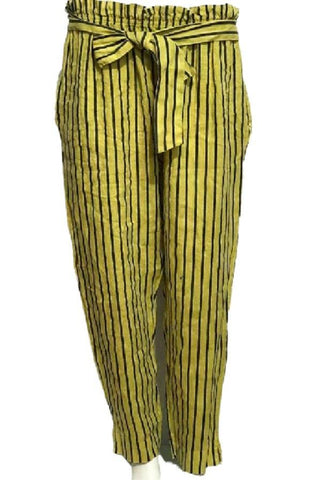 Women Italian Mustard/Navy Linen Trousers PlusSize Laginlook 2 Pocket Boho Pants UK 18-20 - House Of Fashion Wear