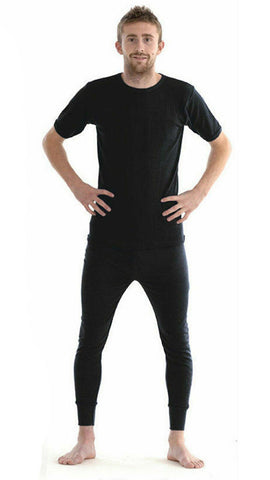 Long Johns Thermal Underwear Short Sleeve T-Shirt Vest Top Bottoms Men Ultra Soft Warm Winter Trousers Pants UK S-2XL Black Set - House Of Fashion Wear
