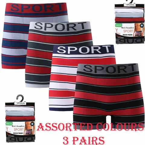 Mens Seamless Boxer Shorts 3 Pairs Assorted Colours Sport Stripe Underwear Desig - House Of Fashion Wear