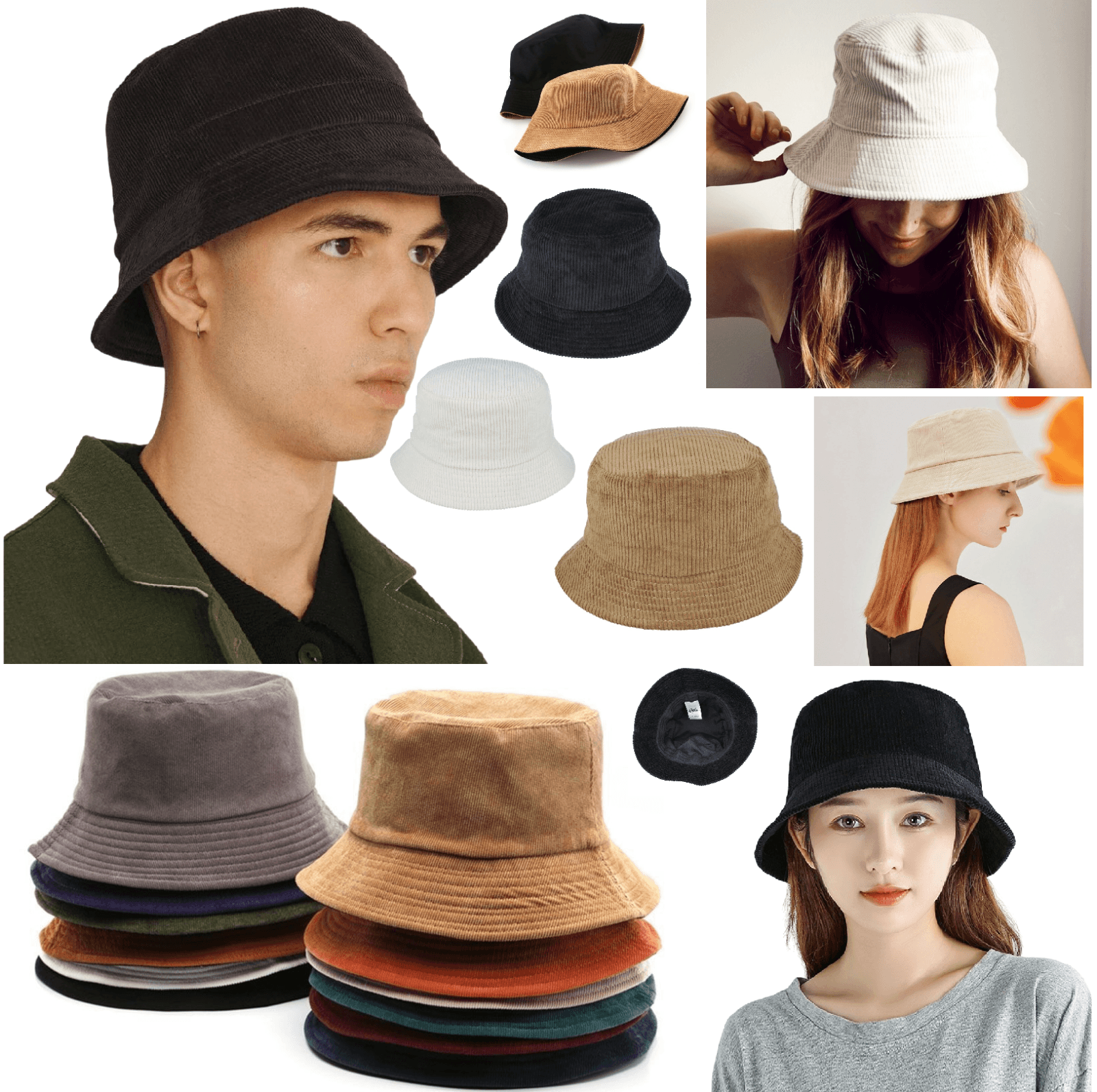Women's Corduroy Bucket Hat Men's Fisherman Sun Panama Cap Luxury Designed  Trendy Fashion Gifts Soft Autumn Winter Casual Wear Hats