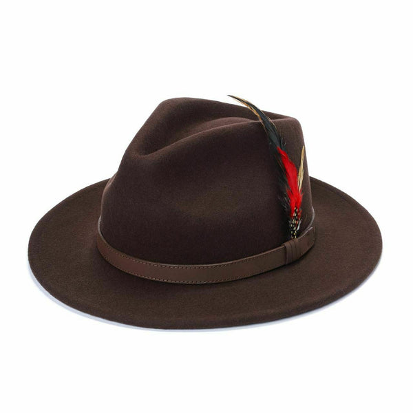Fedora Hat 100% Wool Felt Hats Feather Adults Unisex Cap Adjustable Band Hat Summer Men And Women Travel Hat - House Of Fashion Wear