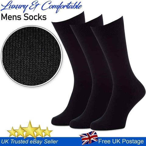 Men's Socks Black Cotton Rich Luxury Casual Soft Socks 12 Pairs Size 6 to 11 - House Of Fashion Wear