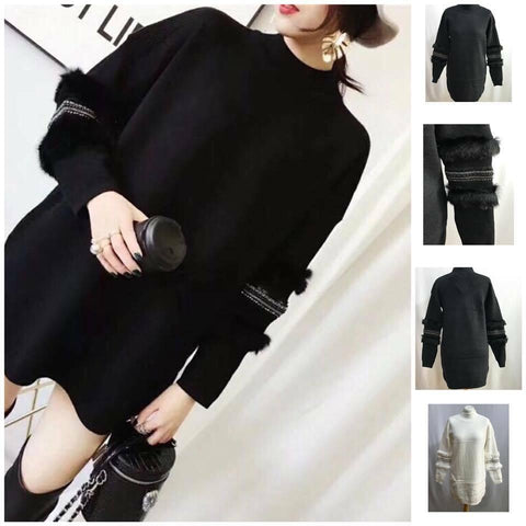 Ladies Fur Jumpers Tunic Dress Women Sweater High Neck Long Sleeve Top Cardigans - House Of Fashion Wear