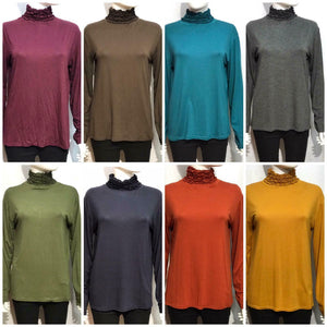 Ladies Ribbed Polo Turtle Roll Mock Neck Long Sleeve Jumpers Women Tops 8-22 - House Of Fashion Wear