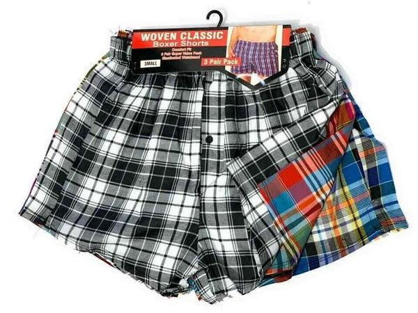 Men's Woven Boxer Shorts Check Cotton Rich Underwear Breifs Short Trunks 3 6 12 - House Of Fashion Wear