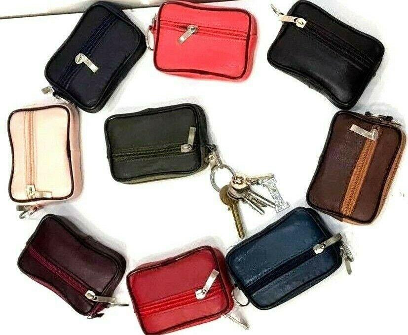 Real Leather Zip Coin Pouch Bag Key Holder Purse Soft Wallet Men