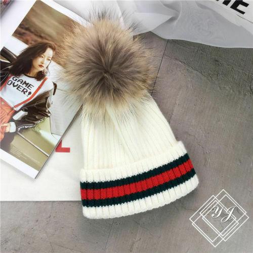New Women Faux Fur Ball Hat Pom Pom Fake Fur Beanie  Bobble Knitted Warm Hat - House Of Fashion Wear