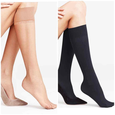 3 Pairs Ladies Knee High Pop Socks Trouser Tights 80 Denier Adults Black Or Tan - House Of Fashion Wear