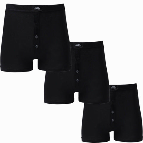 3 Pairs Mens Black Fly Button Boxer Shorts Classic Trunks Underwear Seamless Stretch Short - House Of Fashion Wear