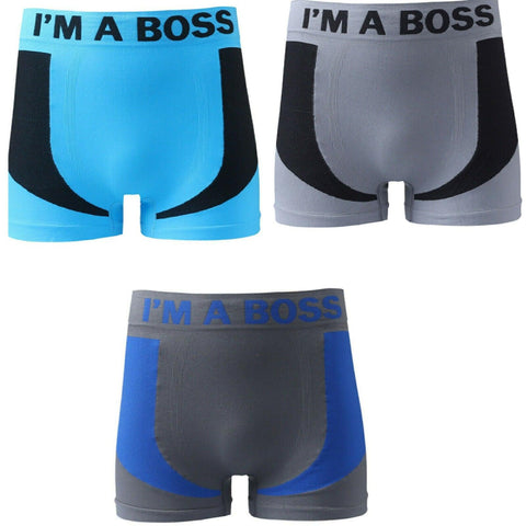 Mens Seamless Boxer shorts I'M A Boss Underwear Design 3 Pairs Shorts Comfortable Trun - House Of Fashion Wear