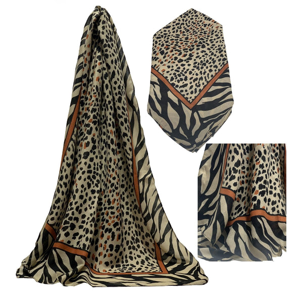 Ladies Leopard Print Scarf Summer Striped Borders Long Animal Designer Inspired Large Long Wrap Shawl Scarves - House Of Fashion Wear