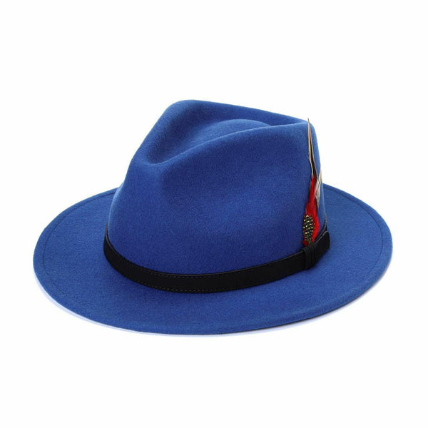 Fedora Hat 100% Wool Felt Hats Feather Adults Unisex Cap Adjustable Band Hat Summer Men And Women Travel Hat - House Of Fashion Wear