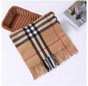 Ladies Beige Tartan Checked Scarf Dog Tooth Shawl Winter Warm Long Large Soft Scarves Womens Thick Blanket Scarf - House Of Fashion Wear