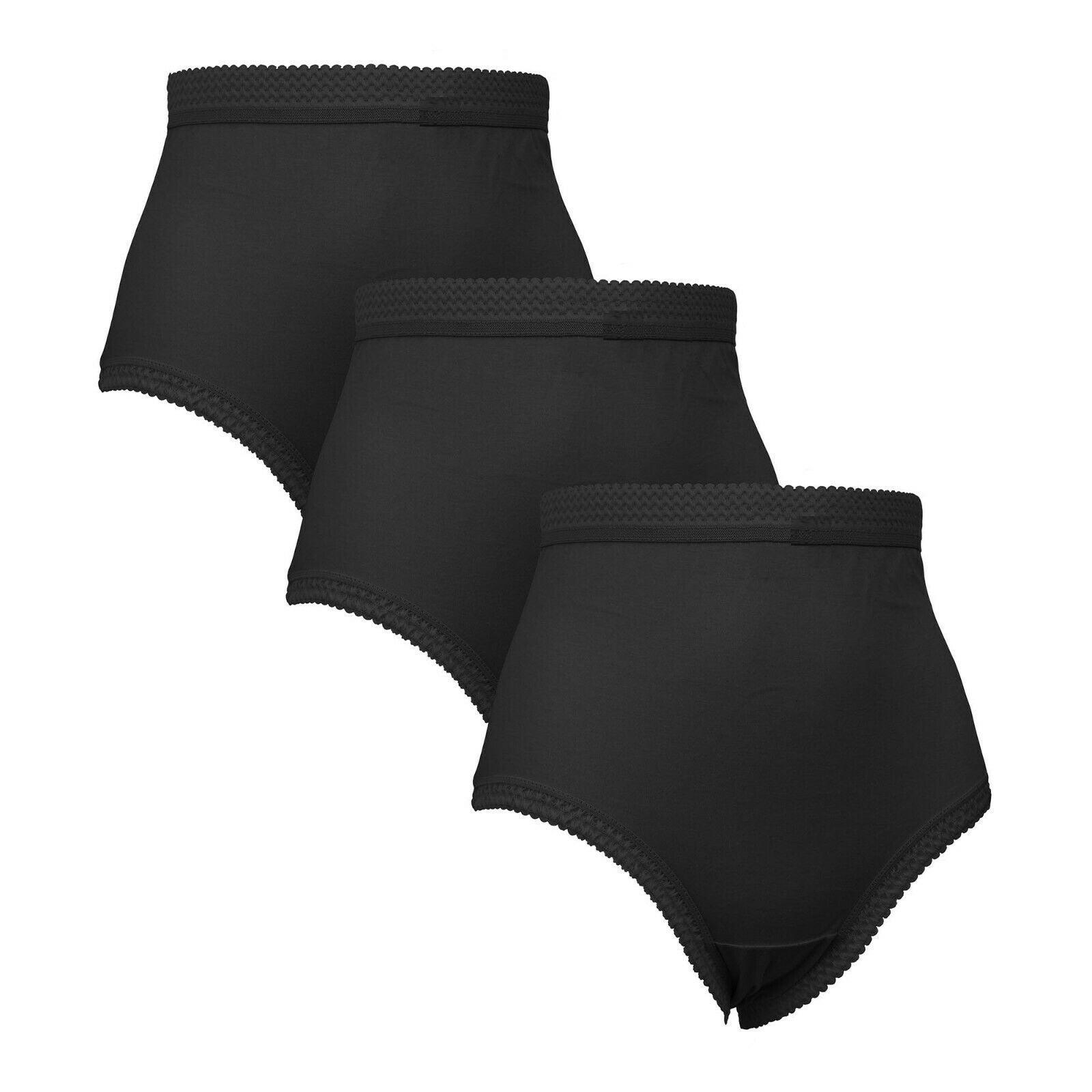 3 Pairs Ladies Black Briefs Maxi 100% Cotton Fit Underwear