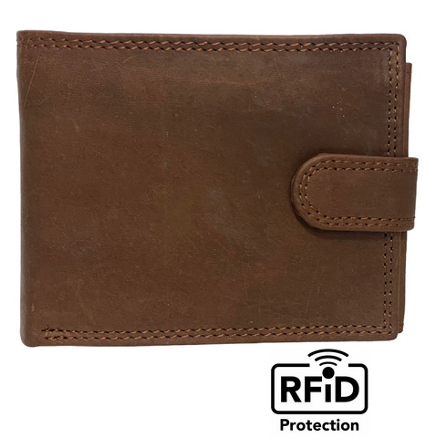 Tan RFID Wallet Leather Mens Antitheft Bifold Purse Blocking ID Zip Coin Pocket - House Of Fashion Wear
