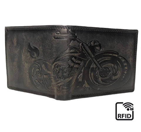 Men’s Motorbike Wallet RFID Men Dark Brown Genuine Leather Biker's Credit Debit Card Bifold - House Of Fashion Wear