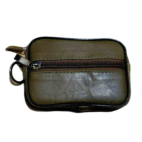 Unisex Khaki Real Leather Zip Coin Pouch Bag Key Holder Purse Soft Mini Wallet - House Of Fashion Wear