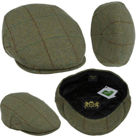 Men’s Flat Cap Gladwin Genuine Derby Traditional British Tweed Durable Newsboy Harris Gatsby Green & Red Stripe Pure Scottish Wool Hat - House Of Fashion Wear