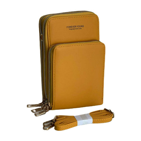 Unisex Mustard Faux Leather 3 Zipped Messenger Bag Shoulder Cross Body Mobile Purse - House Of Fashion Wear