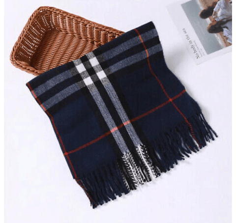 Ladies Navy Tartan Checked Scarf Dog Tooth Shawl Winter Warm Long Large Soft Scarves - House Of Fashion Wear