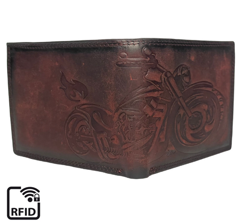 Men’s Motorbike Wallet RFID Men Red Brown Genuine Leather Biker's Credit Debit Card Bifold - House Of Fashion Wear