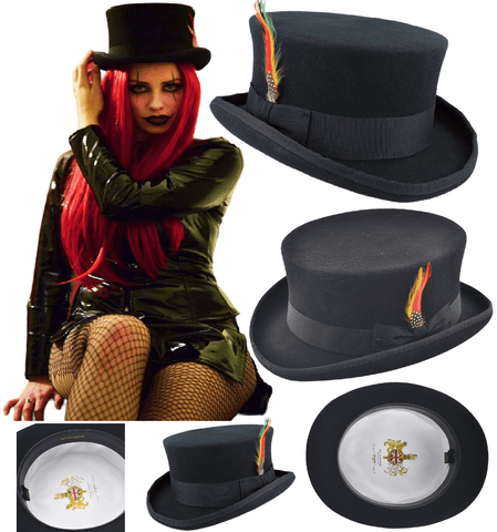 Men’s Top Hat Mid Crown Dressage Equestrian Tophat Cap Wool Unisex Black Deadman Hats - House Of Fashion Wear