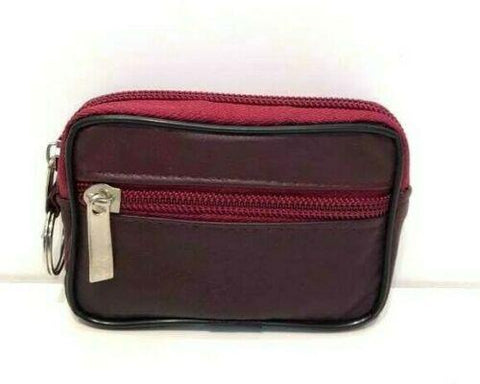 Men Women Maroon Real Leather Zip Coin Pouch Bag Key Holder Purse Soft Mini Wallet - House Of Fashion Wear