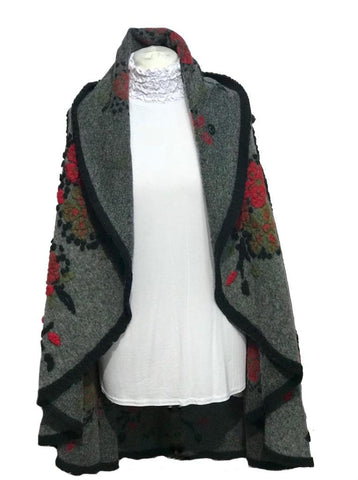 Womens Italian Poncho Wool Cape Top Neck Cardigan Made In Italy Floral Top Shrug - House Of Fashion Wear