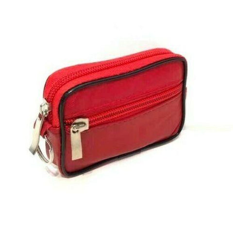 Men Women Red Real Leather Zip Coin Pouch Bag Key Holder Purse Soft Mini Wallet - House Of Fashion Wear