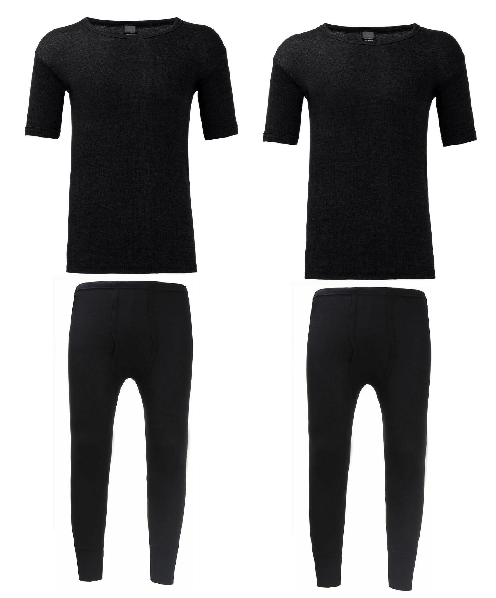 2 Pairs Black Set Thermal Underwear Short Sleeve T-Shirt Top