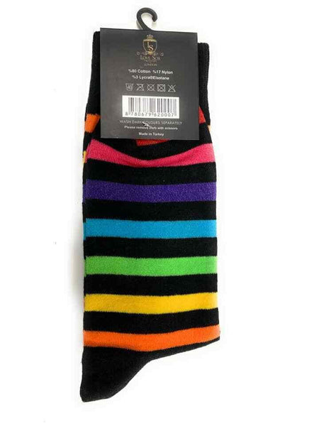 Rainbow Stripey Striped Multi Colour Men Socks Rich Cotton Casual Soft 2 To 12 - House Of Fashion Wear