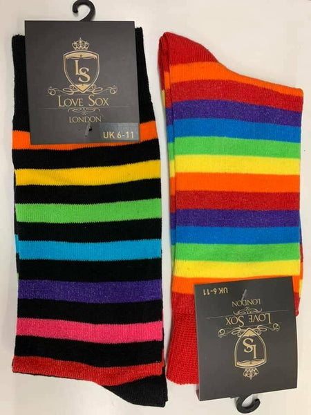 Rainbow Stripey Striped Multi Colour Men Socks Rich Cotton Casual Soft 2 To 12 - House Of Fashion Wear