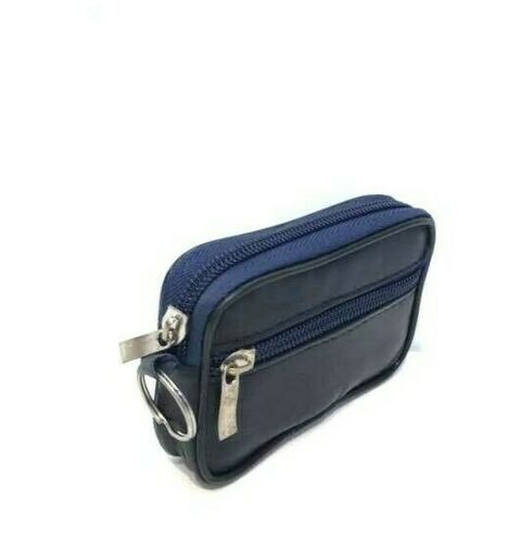 Men Women Navy Real Leather Zip Coin Pouch Bag Key Holder Purse Soft Mini Wallet - House Of Fashion Wear